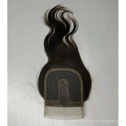 Top Indian Human Hair  Toupee Silk Lace  Wholesale Body Wave 4*4 Machine made Closure
